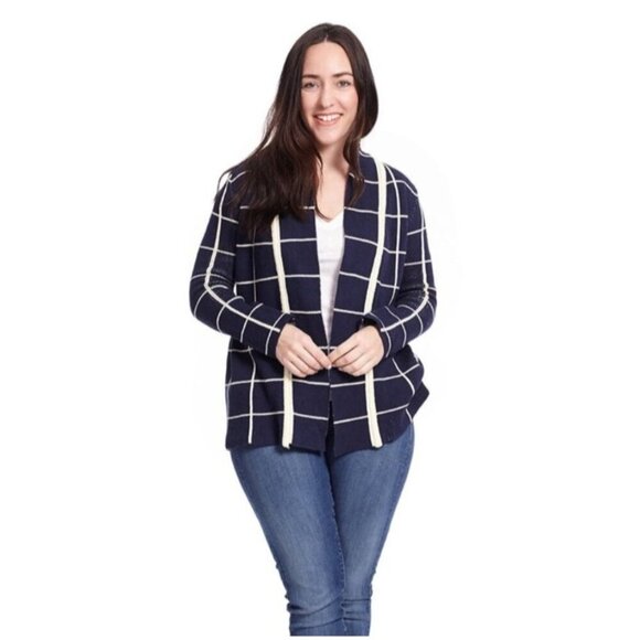 ModCloth Simply Snuggly Plaid Grid Cardigan Navy White Women Size Small Cozy - Picture 1 of 7